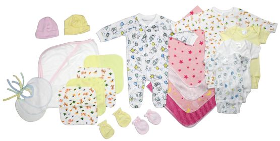 Newborn Baby Girls 21 Pc Layette Baby Shower Gift Set (Color: White/Pink, size: Newborn)