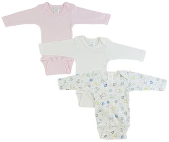 Girls Long Sleeve Printed Onezie Variety Pack (Color: White/Pink/Print, size: medium)