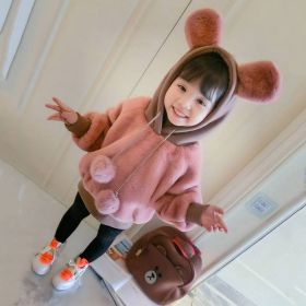 Children's T-shirt Long Sleeve Undercoat Plush Sweater (Option: Pink-80cm)