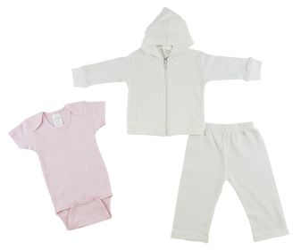 Infant Sweatshirt, Onezie and Pants - 3 pc Set (Color: Pink/White, size: large)