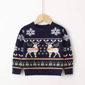 New Autumn And Winter European And American Children's Pullover Christmas Moose Girls' Baby Bottoming Sweater (Option: Dark Blue-100 Yards)