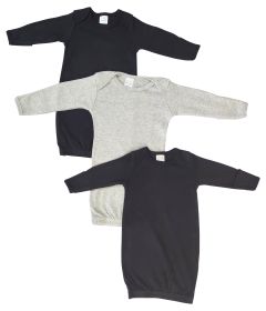Unisex Newborn Baby 3 Piece Gown Set (Color: Black/Grey, size: Newborn)