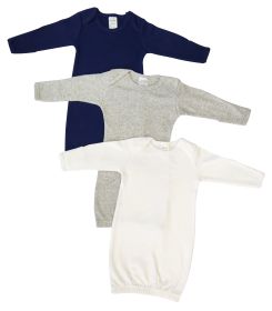 Unisex Newborn Baby 3 Piece Gown Set (Color: Grey/Navy/White, size: Newborn)