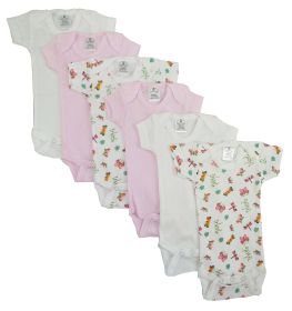 Girls Printed Short Sleeve 6 Pack (Color: Yellow/White/Print, size: small)