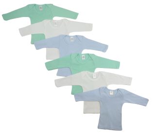 Boys Pastel Variety Long Sleeve Lap T-shirts  6 Pack (Color: Blue/Yellow/White, size: large)