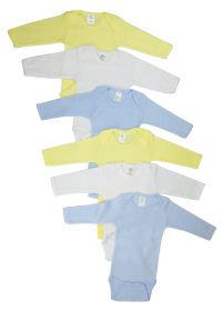 Boys Pastel Long Sleeve Onezie 6 Pack (Color: Blue/Yellow/White, size: large)