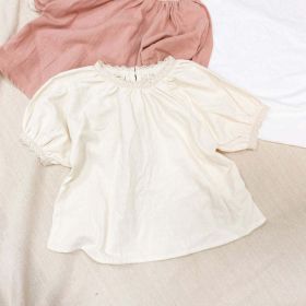 Baby Girls Solid Color Lace Design Puff-Sleeved T-Shirt In Summer (Color: White, Size/Age: 100 (2-3Y))