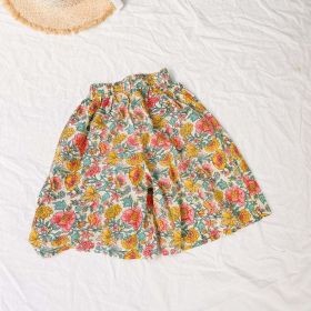 Baby Girl Floral Print Pattern Wide Leg Pants In Spring & Summer (Color: Yellow, Size/Age: 100 (2-3Y))