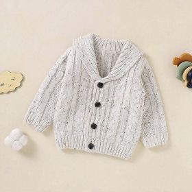 Baby Solid Color V-Neck Design Button Front Cardigan (Color: Grey, Size/Age: 100 (2-3Y))