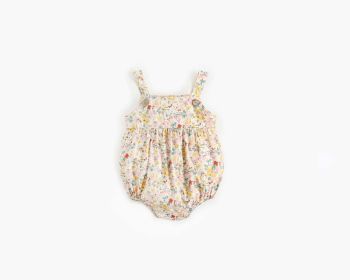 Baby Girls Floral Print Pattern Sleeveless Onesies In Summer (Color: Pink, Size/Age: 66 (3-6M))