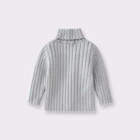 Baby Solid Color High Neck Long Sleeve Pullover Knit Sweater (Color: Grey, Size/Age: 90 (12-24M))
