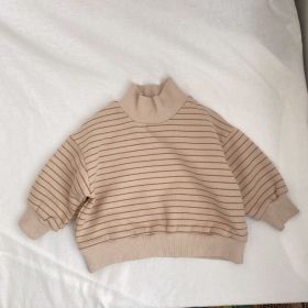 Baby Striped Graphic Half High Neck Design Long Sleeves Simple Hoodies (Color: Khaki, Size/Age: 100 (2-3Y))