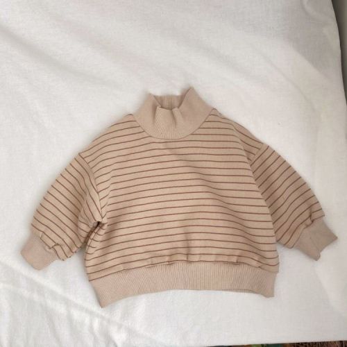 Baby Striped Graphic Half High Neck Design Long Sleeves Simple Hoodies