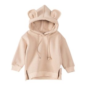 Baby Solid Color Animal Ear Patch Design Autumn Korean Style Hoodie (Color: Apricot, Size/Age: 80 (9-12M))