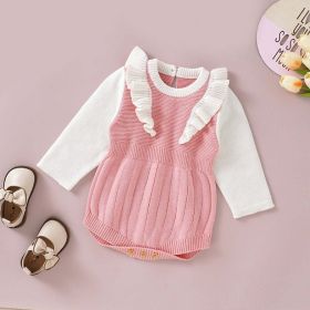 Baby Girl False Lace Design Knitted Onesies (Color: Pink, Size/Age: 59 (0-3M))