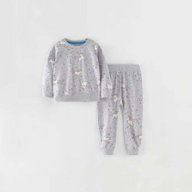 Baby Girl Allover Unicorn Pattern Solid Color Hoodie Combo Trousers 1-Piece Sets (Color: Grey, Size/Age: 130 (7-8Y))