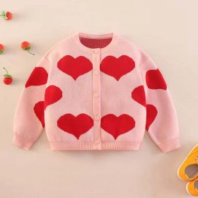 Baby Girl Heart Embroidered Pattern Long Sleeve Knitted Sweet Knitwear (Color: Pink, Size/Age: 90 (12-24M))
