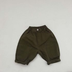 Baby Solid Color Washed Work Trousers Loose Carrot Pants (Color: Green, Size/Age: 120 (5-7Y))