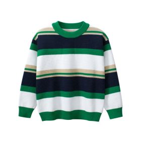 Children Green Striped Graphic Korean Style Pullover Knitwear Sweater (Color: Green, Size/Age: 150 (10-12Y))