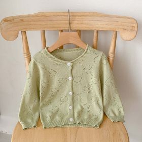 Baby Girl Solid Color Heart Hollow Carved Design Thin Style Cardigan (Color: Green, Size/Age: 100 (2-3Y))
