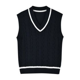 Baby Crochet Knit Pattern V-Neck Sleeveless Vest Sweater (Color: Navy Blue (Dark Blue), Size/Age: 140 (8-10Y))