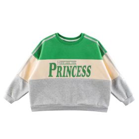 Children Slogan Pattern Color Contrast Design Velvet Hoodies (Color: Green, Size/Age: 130 (7-8Y))