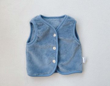 Baby Solid Color Plush Single Breasted Sleeveless Coat In Winter (Color: Blue, Size/Age: 73 (6-9M))