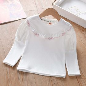 Baby Girl Solid Color Ruffle Design Spring Autumn Shirt (Color: White, Size/Age: 120 (5-7Y))