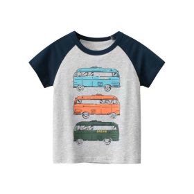 Baby Boy Cartoon Pattern Short Sleeve O-Neck T-Shirt (Color: Grey, Size/Age: 120 (5-7Y))