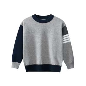 Baby Boy College Style Colorblock Design Knitted Sweater In Autumn (Color: Grey, Size/Age: 140 (8-10Y))