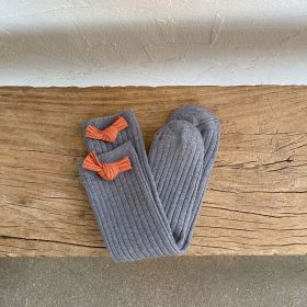 Baby Girl Solid Color Bow Patched Design Mid Tube Autumn Socks (Color: Grey, Size/Age: S (1-3Y))