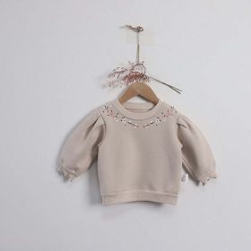 Baby Girl Floral Print Pattern Bud Sleeve Hoodies (Color: Beige, Size/Age: 90 (12-24M))