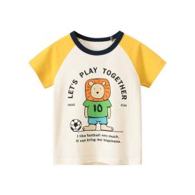 Baby Boy Cartoon Print Pattern Colorblock Design Short Sleeve Tops (Color: Yellow, Size/Age: 120 (5-7Y))
