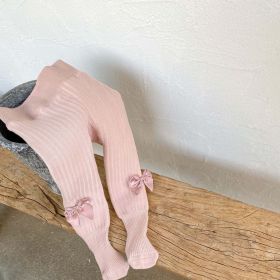 Baby Girl Solid Color Sweet Bow Patched Design Thickened Newborn Leggings (Color: Pink, Size/Age: M (1-2Y))