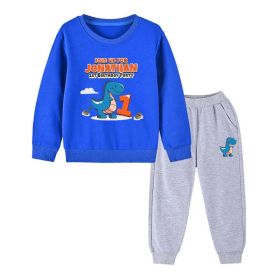 Baby Boy Cartoon Dinosaur Print Pattern Hoodie Combo Trousers Cotton 1 Pieces Sets (Color: Light Blue, Size/Age: 80 (9-12M))