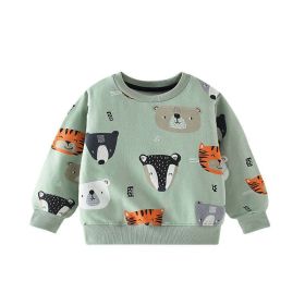 Baby Boy Cartoon Animals Pattern Long Sleeve O-Neck Hoodie (Color: Green, Size/Age: 130 (7-8Y))