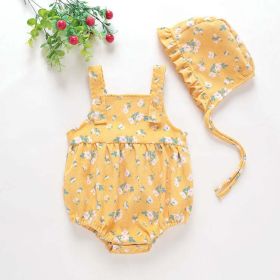 Baby Girl Floral Pattern Sleeveless Back With Short Sleeves Two-Piece Onesies (Color: Yellow, Size/Age: 66 (3-6M))