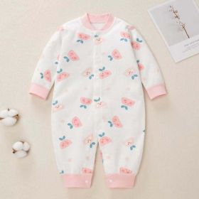 Baby Cartoon Pattern Button Front Design Long Sleeves Cotton Romper (Color: Pink, Size/Age: 90 (12-24M))