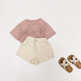 Baby Boy And Girl Solid Color Basic Denim Shorts With Pockets In Summer (Color: White, Size/Age: 90 (12-24M))