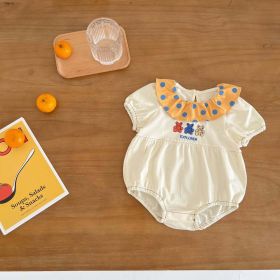 Baby Girl Embroidery Bear Pattern Short Sleeved Onesies (Color: Beige, Size/Age: 73 (6-9M))
