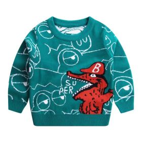 Baby Boy 1pcs Cartoon Dinosaur Embroidered Pattern Fleece Warm Sweater (Color: Green, Size/Age: 120 (5-7Y))