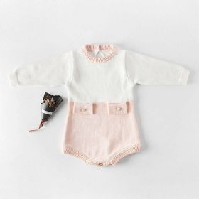 Baby Girl 1pcs Contrast Longsleeve Knit Bodysuit & Cardigan 1-Pieces Sets (Color: Pink, Size/Age: 66 (3-6M))