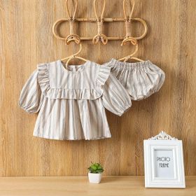 Baby Girl Striped Pattern Shirt Combo Shorts 1 Pieces Sets (Color: Blue, Size/Age: 80 (9-12M))
