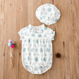 Baby Girl Floral Print Lace Patchwork Ruffle Design Onesies (Color: Green, Size/Age: 90 (12-24M))