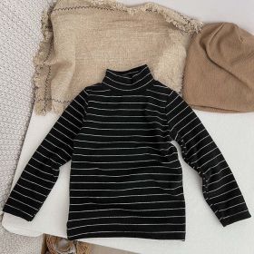 Baby Striped Pattern High Turtle Nack Soft Cotton Comfy Shirt (Color: Black, Size/Age: 120 (5-7Y))