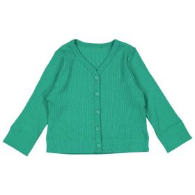 Baby Girl Solid Color Modal Cotton Pit Strip V-Neck Cardigan (Color: Green, Size/Age: 90 (12-24M))