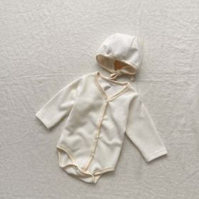 Baby Solid Color Single Breasted Design Pit Strip Bodysuit (Color: Beige, Size/Age: 90 (12-24M))