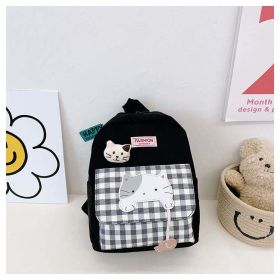 Children Cartoon Plaid Color Blocking Design Backpack (Color: Black, Size/Age: Average Size (0-12Y))