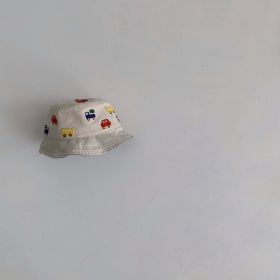 Baby Cartoon Embroidered Pattern Solid Color Sunshade Bucket Hats (Color: Beige, Size/Age: Average Size (6M-2Y))