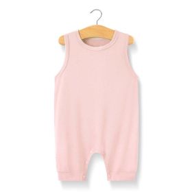 Baby Solid Color Sleeveless Snap Cotton Jumpsuit Pajamas (Color: Pink, Size/Age: 90 (12-24M))
